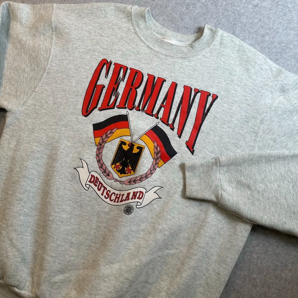 Vintage 90s Germany Deutschland Sweatshirt Mens XL Fruit Of The Loom USA Gray